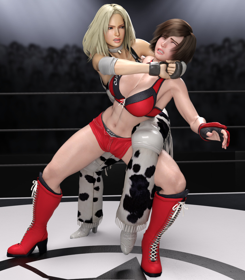 3d abdominal_stretch catfight dixie_clemets gcb reiko_hinomoto rumble_roses ryona submission submission_hold tagme wrestler wrestling wrestling_outfit wrestling_ring