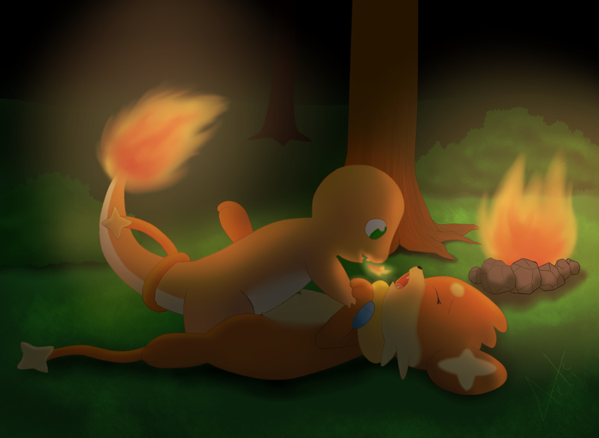 arti4000 buizel charmander color female fire interspecies male nintendo pokémon_(species) pokemon pokemon_dppt pokemon_rgby sex shinx straight tail tail_fire vaginal_penetration