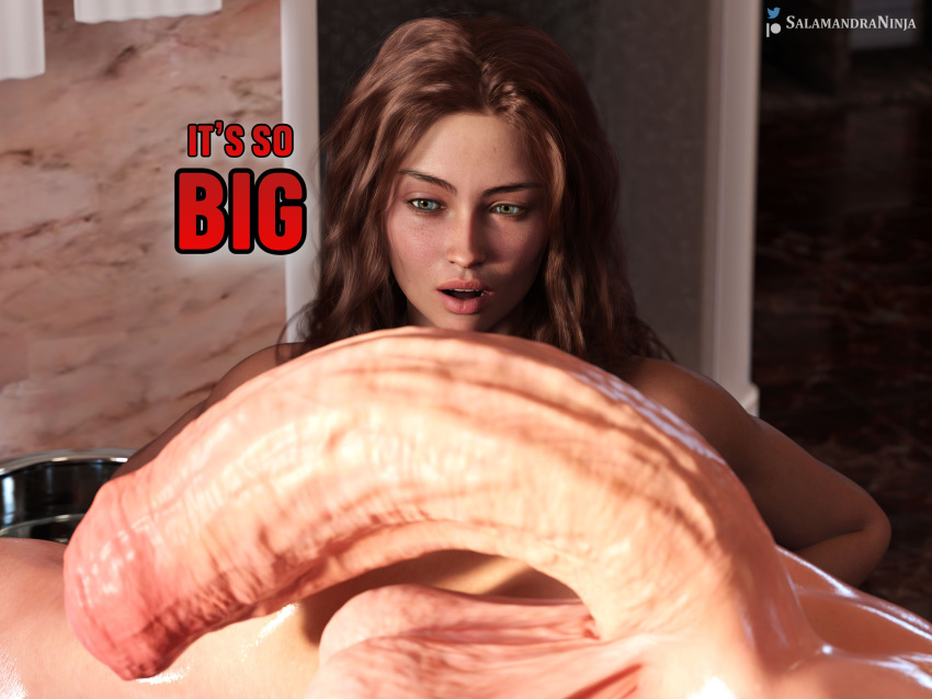 3d abigail_anderson big_penis blonde_hair color dialogue foreskin futanari gigantic_penis high_resolution highres huge_balls huge_cock huge_penis large_ass large_balls large_penis large_testicles larger_futanari massage_table muscular muscular_futanari penis penis_awe salamandraninja scar size_talk text the_last_of_us the_last_of_us_2 uncensored veiny_penis