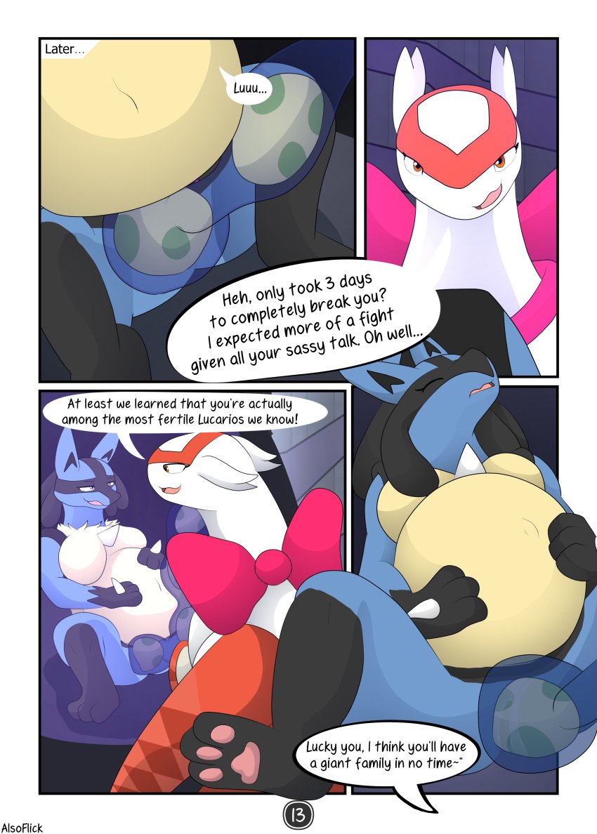 absurd_res alsoflick anthro arianna_altomare belly big_belly breasts comic dasc dialogue dominant dominant_female duo egg egg_from_pussy egg_implantation english_text featureless_breasts female feral generation_3_pokemon generation_4_pokemon genitals hi_res latias legendary_pokemon lucario nintendo oviposition pawpads pokemon pokemon_(species) pregnant pregnant_female spread_legs spreading submissive submissive_female text the_hybrid31