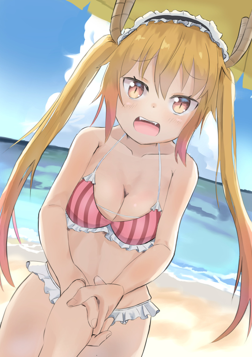 1girls beach bikini blonde_hair breasts cleavage miss_kobayashi&#039;s_dragon_maid swimsuit tagme tohru_(dragon_maid) twintails