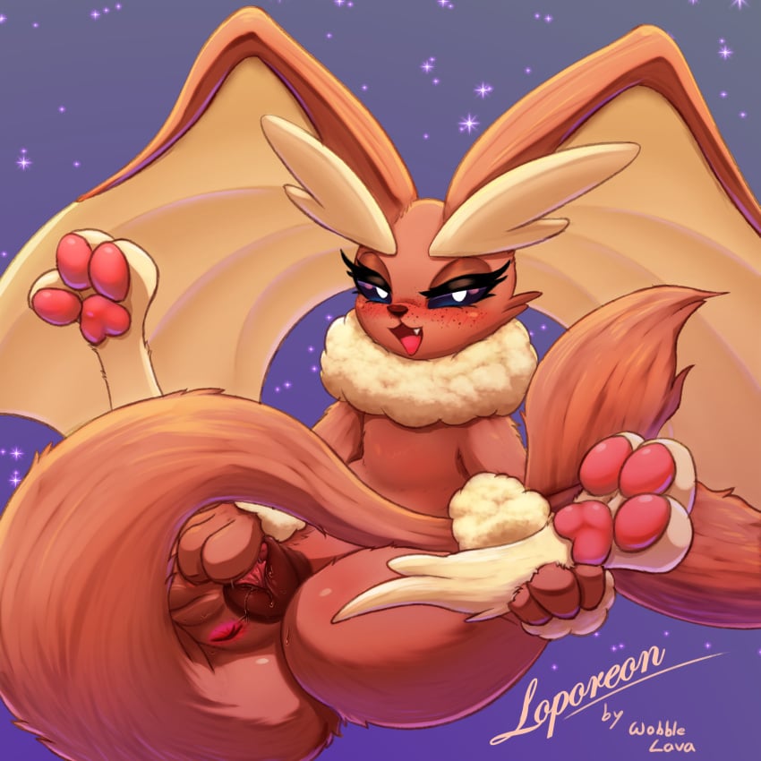 1:1 2023 3_toes absurd_res animal_genitalia animal_pussy anus artist_name ass bedroom_eyes blush bodily_fluids brown_body brown_fur canine_genitalia canine_pussy clitoral_fossa digital_drawing_(artwork) digital_media_(artwork) digitigrade dripping eeveelution english_text eyebrows eyelashes feet female feral fur generation_1_pokemon generation_4_pokemon genital_fluids genitals hi_res hybrid hybrid_pokemon looking_at_viewer lopunny mammal narrowed_eyes nintendo open_mouth pawpads paws pink_pawpads pokemon pokemon_(species) presenting presenting_anus presenting_hindquarters presenting_pussy pussy pussy_juice pussy_juice_drip pussy_juice_string quadruped seductive signature sitting soles solo spread_legs spread_pussy spreading tail text toes vaporeon wobblelava