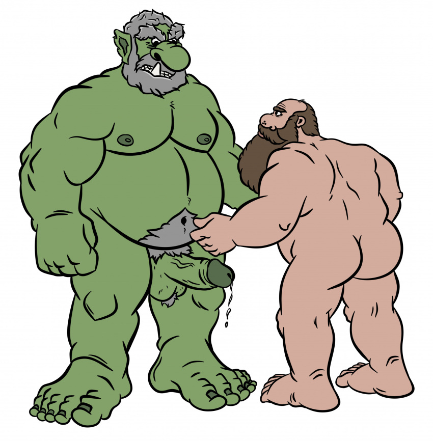 age_difference beard chubby_male duo dwarf dwarf_male facial_hair fantasy gay green_body green_skin grey_hair hair hi_res human humanoid light-skinned_male light_skin male male/male male_only mammal musclegut oganok old older_male orc orc_male overweight size_difference slightly_chubby tusks