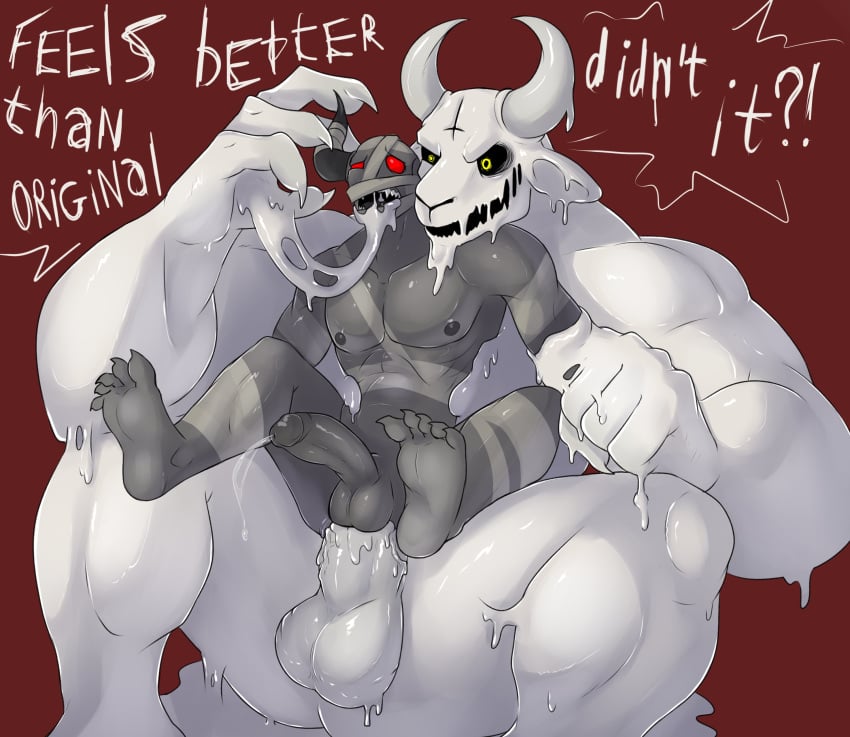 absurd_res anal anal_sex andrefil360 balls bandage bara big_balls big_penis black_sclera bodily_fluids claws cross cum cum_inside cumming_while_penetrating delirium_(the_binding_of_isaac) demon dialogue dominant dominant_male dripping duo fangs feet gay genital_fluids genitals goo_creature goo_humanoid grey_body hi_res horn horns humanoid humanoid_genitalia humanoid_penis inverted_cross liquid_latex male male/male male_only male_penetrated male_penetrating male_penetrating_male muscular muscular_male nipples open_mouth penetration penile penile_penetration penis penis_in_ass questionable_consent red_eyes satan_(the_binding_of_isaac) sex size_difference slime_monster slimy speech submissive submissive_male teeth text the_adversary_(the_binding_of_isaac) the_binding_of_isaac toe_claws upside_down_cross white_body white_eyes white_skin yaoi