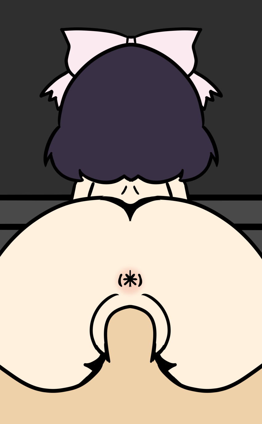 1boy 1girls aquamarina back_view chibi chibi_style from_behind hairbow original_character penetration penis pov purple_hair sex short_hair vaginal_penetration vaginal_sex walfas