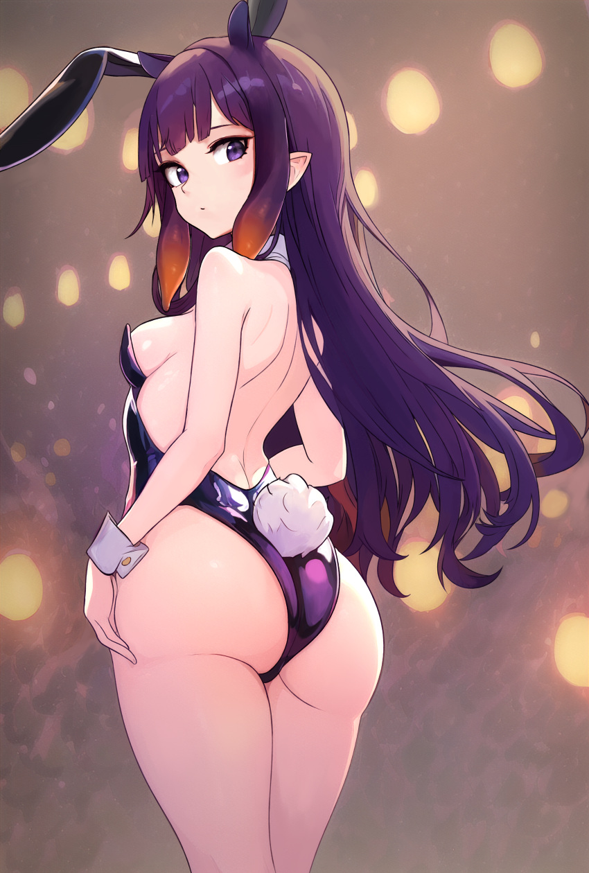 1girls ass back_view breasts bunny_ears bunny_girl bunnysuit female high_resolution hololive hololive_english hololive_myth large_ass light-skinned_female light_skin long_hair ninomae_ina'nis petite petite_body pointy_ears purple_eyes purple_hair small_breasts thick_thighs unstableboiler virtual_youtuber