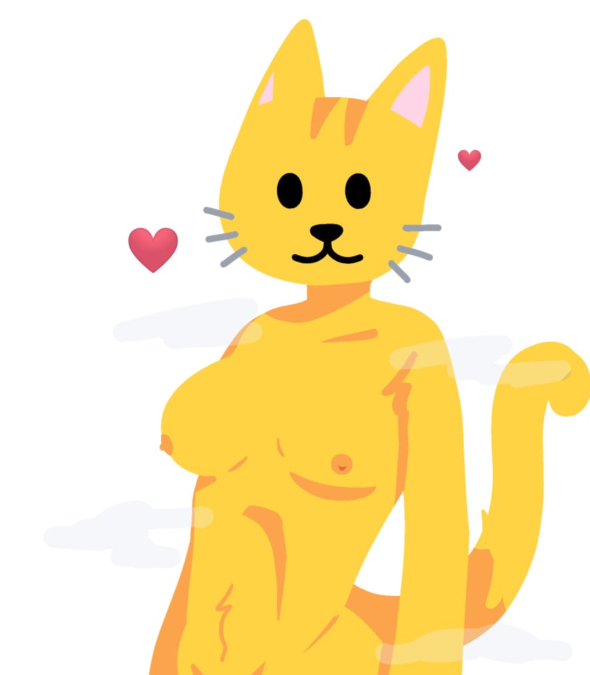 1girls anthro areola breasts cat_emoji domestic_cat echochamber emoji emoji_(race) felid feline felis female fur heart hi_res high_resolution highres mammal musk musk_clouds nipples solo stripes yellow_body yellow_fur