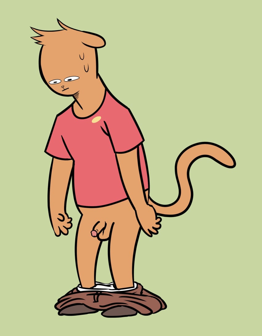 absurd_res anthro bodily_fluids bottomless bottomwear bottomwear_down brown_bottomwear brown_clothing brown_footwear brown_pants brown_shoes burgerpants clothed clothing footwear genitals green_background hi_res male male_only pants pants_down partially_clothed penis pinl_nose red_clothing red_shirt red_t-shirt red_topwear redo_(artist) shirt shoes simple_background solo sweat t-shirt topwear undertale undertale_(series) underwear underwear_down white_clothing white_underwear