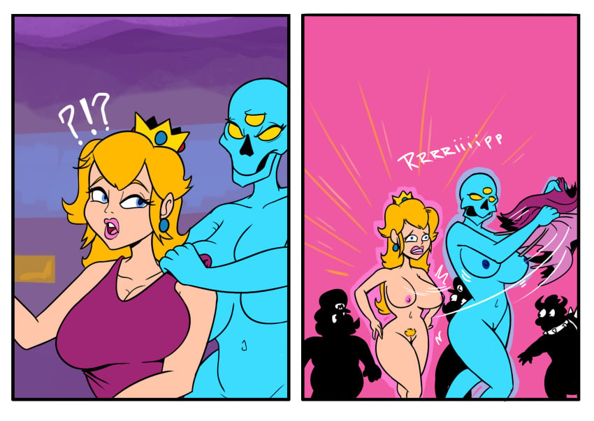 3_eyes ?! alien alien_humanoid anterior_nasal_aperture bald big_breasts blonde_hair blonde_pubes blue_body blue_eyes blue_nipples bone bottomwear bowser breasts clothing crown dark_samus female female/female forced forced_exposure genitals goo_creature goo_humanoid group hair headgear helmetless_dark_samus hi_res human humanoid lips lipstick locker locker_room looking_at_another looking_at_viewer looking_back luigi makeup male mammal mario mario_(series) metroid metroid_prime multi_eye nervous nervous_sweat nintendo nipples pink_bottomwear pink_clothing pink_lips pink_lipstick pink_nipples pink_topwear princess_peach pubes pussy shirt skull skull_head super_smash_bros. tank_top thick_thighs topwear undressing unknown_artist yellow_eyes