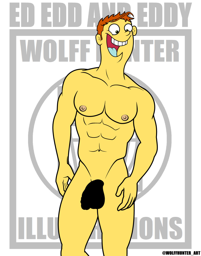 cartoon_network cartoony censored_penis ed ed_edd_n_eddy erection male male_nipples male_only male_pubic_hair masculine mature_male muscles muscular_male pecs smile smiling smooth_skinned_male solo veiny_penis white_background wolffhunter_art