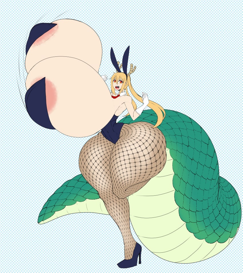 1girls areola areolae areolae_peeking ass big_ass blonde_hair breasts bunnysuit child_bearing_hips clevage dotted_background dragon_horns dragon_tail extreme_breasts fishnet_legwear fishnets gigantic_breasts gloves hair heels high_heels hourglass_figure huge_ass huge_breasts hyper hyper_breasts hyper_tail hyper_thighs large_ass long_hair massive_breasts miss_kobayashi's_dragon_maid pale_skin playboy_bunny_leotard rabbit_ears red_eyes rust_and_bolts tagme tail thick_thighs tohru_(dragon_maid) wide_hips