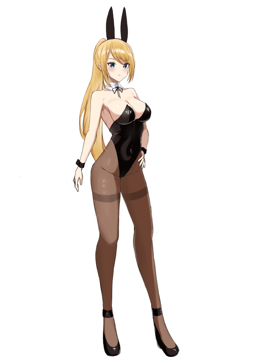 aotsuba blonde_hair breasts bunny_ears bunny_girl bunnysuit female female_only hartman_hips heels high_heels hourglass_figure latex legwear leotard metroid nintendo pantyhose samus_aran solo video_game video_game_character video_games