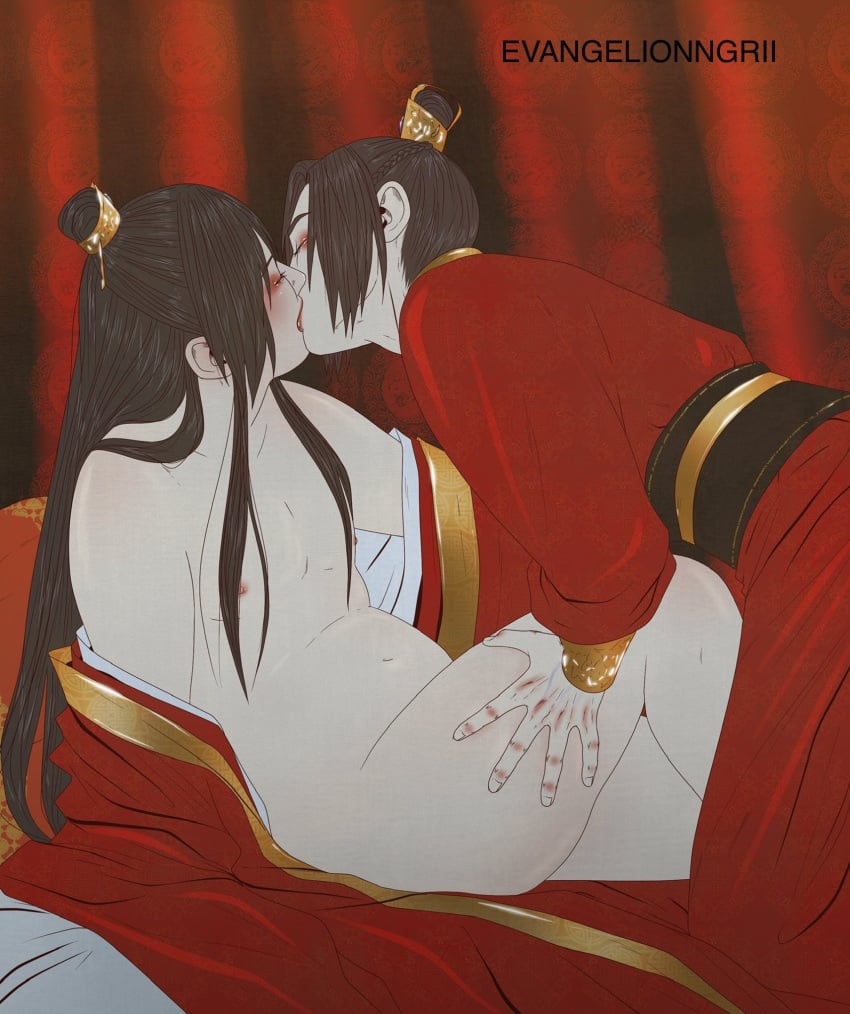 bishonen clothed clothing gay gay_kissing gay_sex hanfu headpiece jiang_cheng kissing long_hair_male male_only mo_dao_zu_shi nie_huaisang nipples nude_male partially_clothed red_hanfu stolen_art szaszkeh yaoi