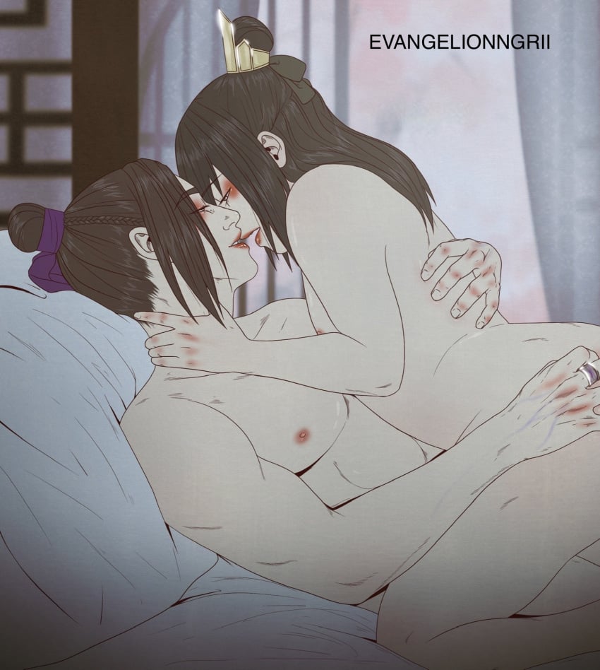 ass ass_grab bishonen gay gay_sex headpiece jiang_cheng long_hair_male looking_at_another male_only mo_dao_zu_shi naked naked_male nie_huaisang nipples nude_male ring stolen_art szaszkeh yaoi