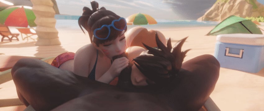 1boy 2girls 3d animated blender blizzard_entertainment brown_eyes brown_hair d.va dark-skinned_male dark_skin erection female gif hana_song handjob huge_cock interracial large_penis lena_oxton looking_up looping_animation male multiple_girls overwatch overwatch_2 penis straight summer threedust tracer