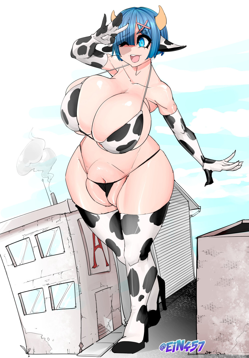 armpits big_breasts cow_girl cow_print ein457 giantess puffy_pussy