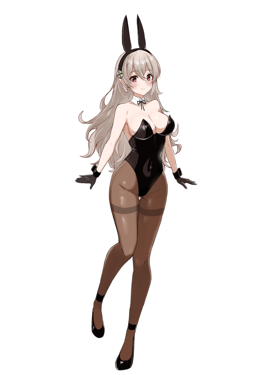 1girls absurdres alternate_costume animal_ears aotsuba bangs black_footwear black_gloves black_leotard black_ribbon breasts bunny_ears bunny_girl bunnysuit cleavage commission corrin_(female)_(fire_emblem) corrin_(fire_emblem) corrin_(fire_emblem)_(female) detached_collar fake_animal_ears female female_only fire_emblem fire_emblem_fates full_body gloves grey_hair hartman_hips heels high_heels highres hourglass_figure large_breasts legwear leotard light-skinned_female light_skin long_hair looking_at_viewer nintendo pantyhose playboy_bunny pointy_ears rabbit_ears red_eyes ribbon shoes simple_background skeb_commission solo solo_female standing standing_on_one_leg strapless strapless_leotard thighband_pantyhose video_game video_game_character video_games white_background wide_hips