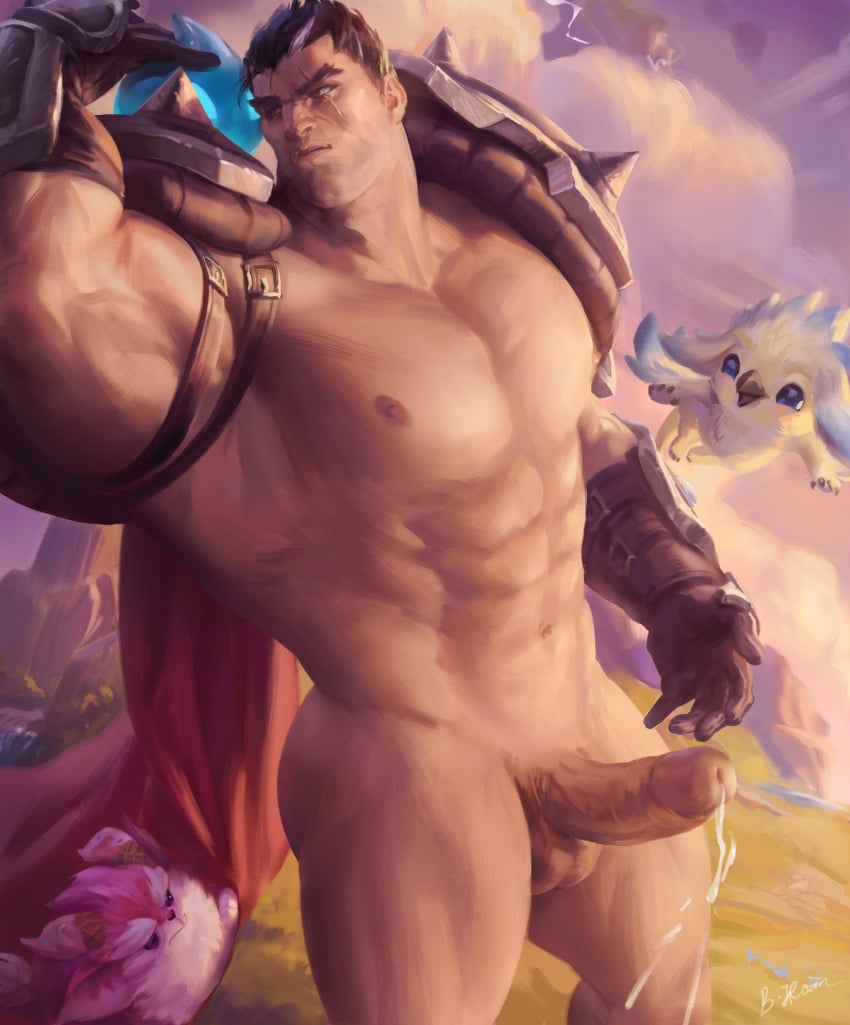 1boy abs absurdres armor ass azalien bara bich_hoan bichhoan black_gloves black_hair closed_mouth darius_(league_of_legends) erection flaccid gay gloves highres large_pectorals league_of_legends male_focus multicolored_hair muscular muscular_male navel nipples nude outdoors pectorals penis scar scar_across_eye scar_on_face short_hair shoulder_armor shoulder_spikes solo spikes sunset thick_thighs thighs two-tone_hair white_hair yaoi