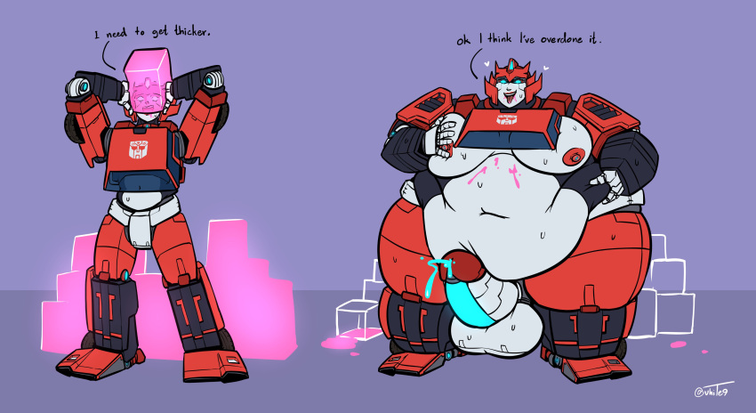 1boy 2023 balls before_and_after commission dialogue eating english_text erection fat fat_futa huge_balls huge_cock male male_only moobs morbidly_obese obese oc original_character penis solo solo_futa standing tagme text transformers vhite9 weight_gain