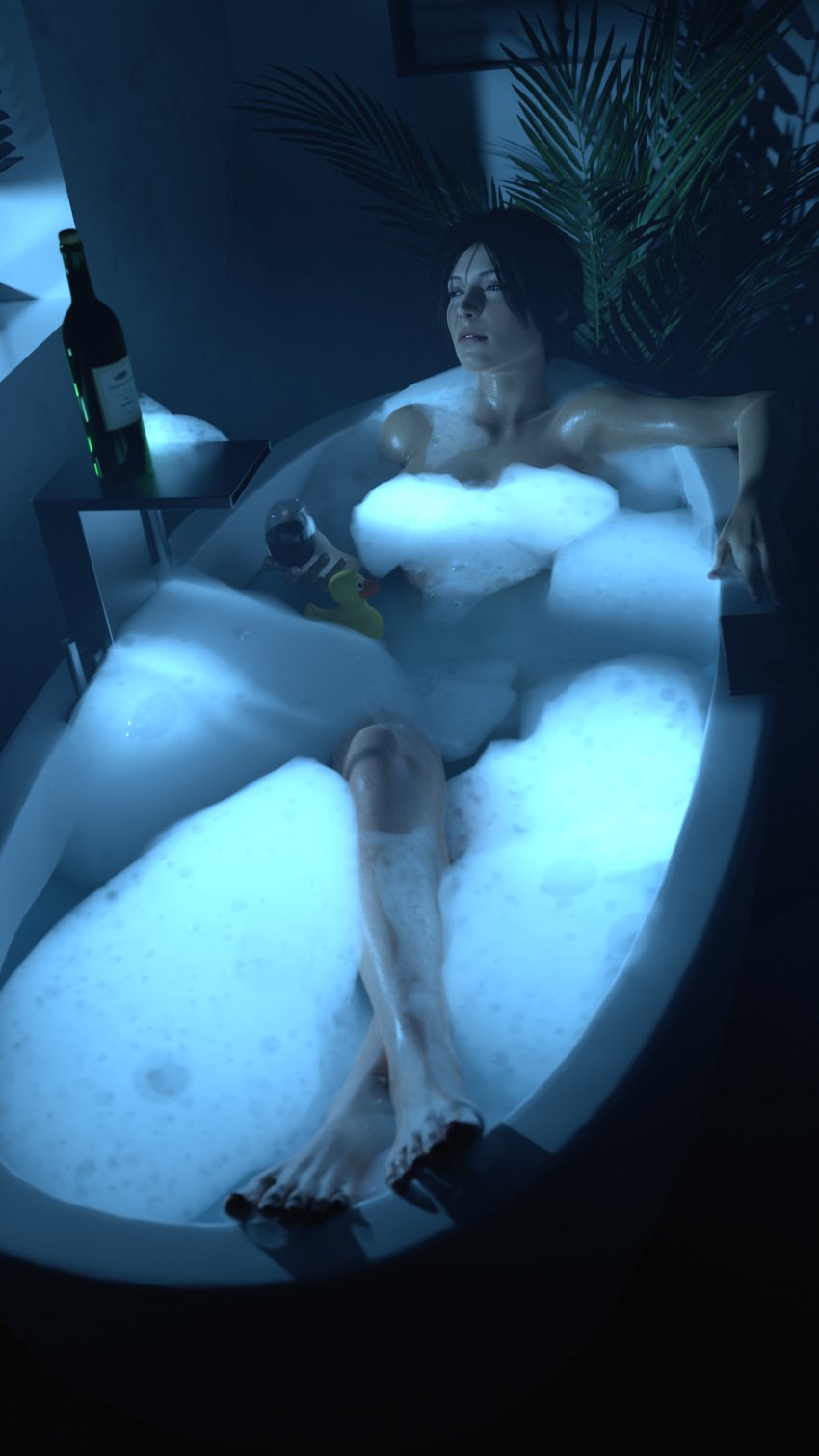 1girls 3d 3d_(artwork) bath bathtub blender blender_(software) british british_female brown_eyes brown_hair feet feet_up female female_focus female_only hot_tub lara_croft lara_croft_(survivor) leeterr legs legs_crossed legs_up long_legs solo solo_female solo_focus toenail_polish toes toes_spread tomb_raider tomb_raider_(survivor) wine wine_bottle wine_glass