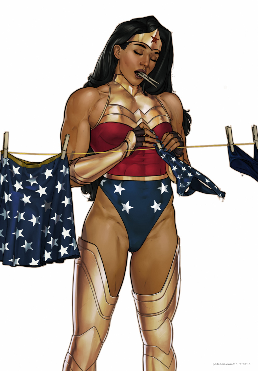 1girls amazon black_hair dc dc_comics dima_ivanov female female_only fit fit_female hanging_clothes light-skinned_female muscular muscular_female nonude solo straight_hair superheroine underwear wonder_woman wonder_woman_(series)