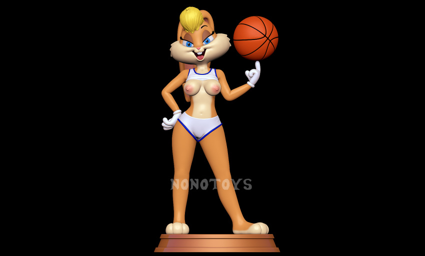 3d 3d_(artwork) anthro anthro_only basketball blonde_hair breasts clothed clothing digital_media_(artwork) female hair hi_res lagomorph leporid lola_bunny looney_tunes mammal nonotoys partially_clothed rabbit smile standing warner_brothers