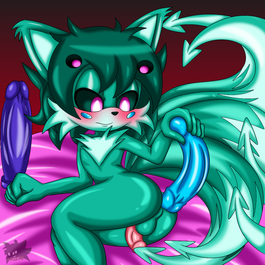 4_eyes 6_tails anal anal_sex anthro anus asian_mythology ass balls bed big_dildo big_penis canid canine demon dildo dildo_in_ass dildo_insertion double_dildo east_asian_mythology fan_character fox fur furniture genitals green_body green_fur hi_res imp looking_down male mammal multi_eye multi_tail mythology object_in_ass penetration penis pink_eyes sega sex sex_toy sex_toy_in_ass sex_toy_insertion sirjzau solo sonic_(series) sonic_the_hedgehog_(series) spade_tail tail tory_the_impfox