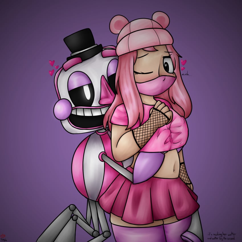 animatronic breasts clothed_female five_nights_at_freddy's from_behind groping groping_breasts groping_from_behind groping_under_clothes headwear looking_back m1ndfvcker male/female mask multi_leg multi_limb music_man_(fnaf) oc pink_hair self_upload smiling thick_thighs thigh_highs tits