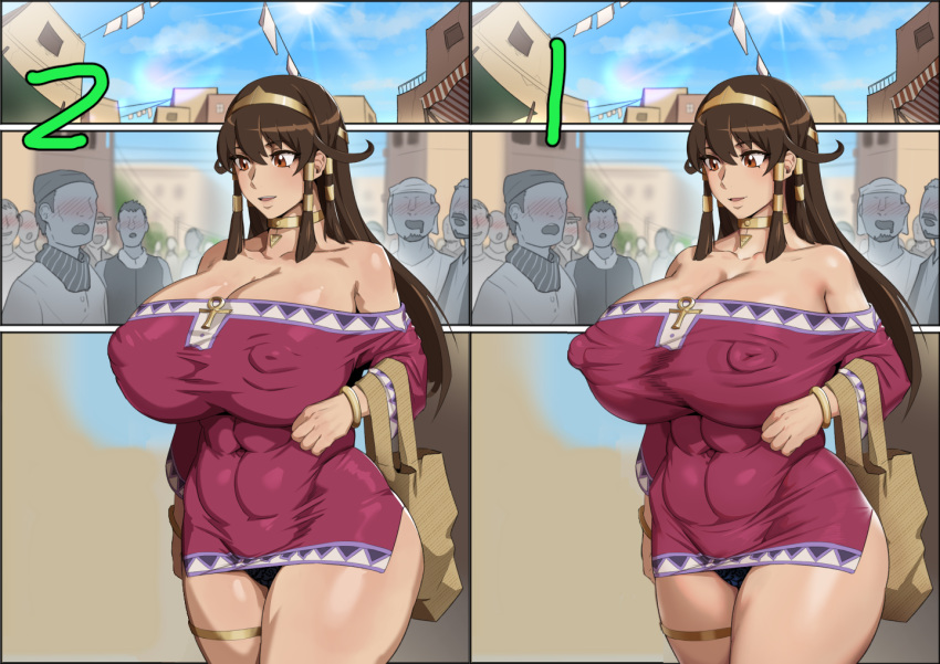 accessory blush brown_hair clothing edit female huge_breasts kunaboto navel sera_(yu-gi-oh!) smile tiara underwear venus_body voluptuous yu-gi-oh! yu-gi-oh!_the_dark_side_of_dimensions