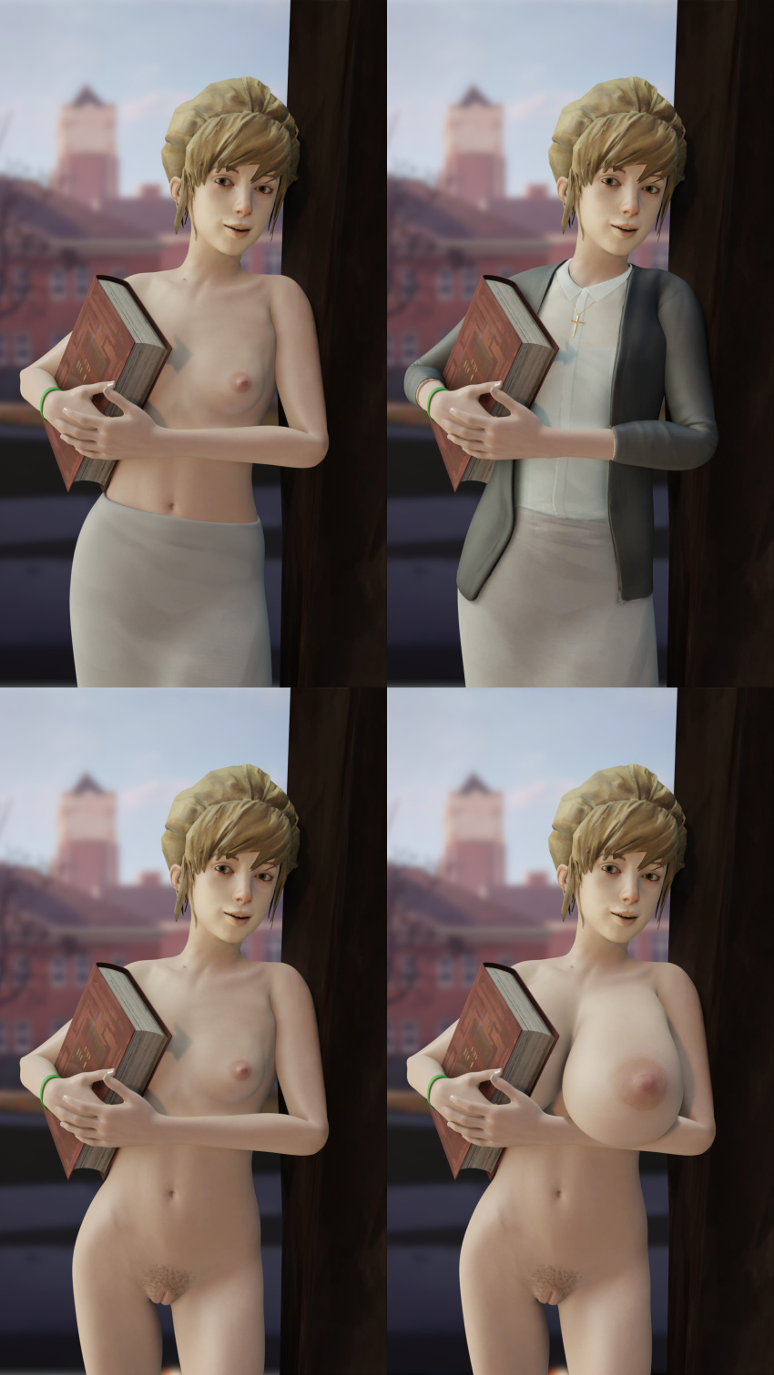 1girls 3d alternate_breast_size bottomwear breast_expansion casual casual_nudity casual_topless clothing female human kate_marsh katya_six large_breasts life_is_strange nonsexual_nudity pale_skin pubic_hair public small_breasts solo solo_female