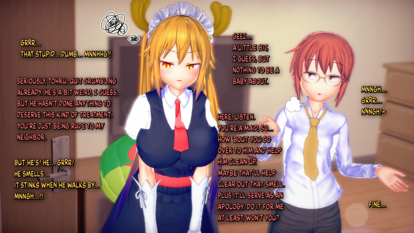 3d koikatsu maid maid_headdress maid_uniform miss_kobayashi's_dragon_maid netorare tagme tohru_(dragon_maid) v-kris