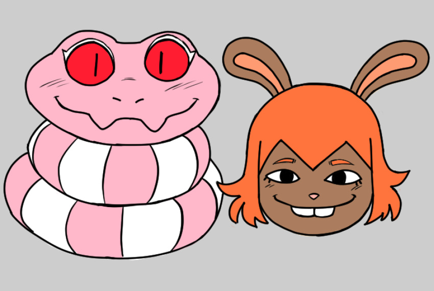 anthro buckteeth couple duo female jack_smith lake_smith male rabbit rawhell red_eyes short_hair snake white_eyelashes