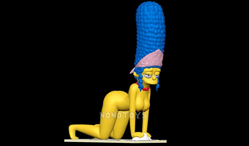 3d_(artwork) all_fours ass breasts cleaning digital_media_(artwork) female floor hi_res human looking_pleasured mammal marge_simpson nonotoys pinup pose the_simpsons