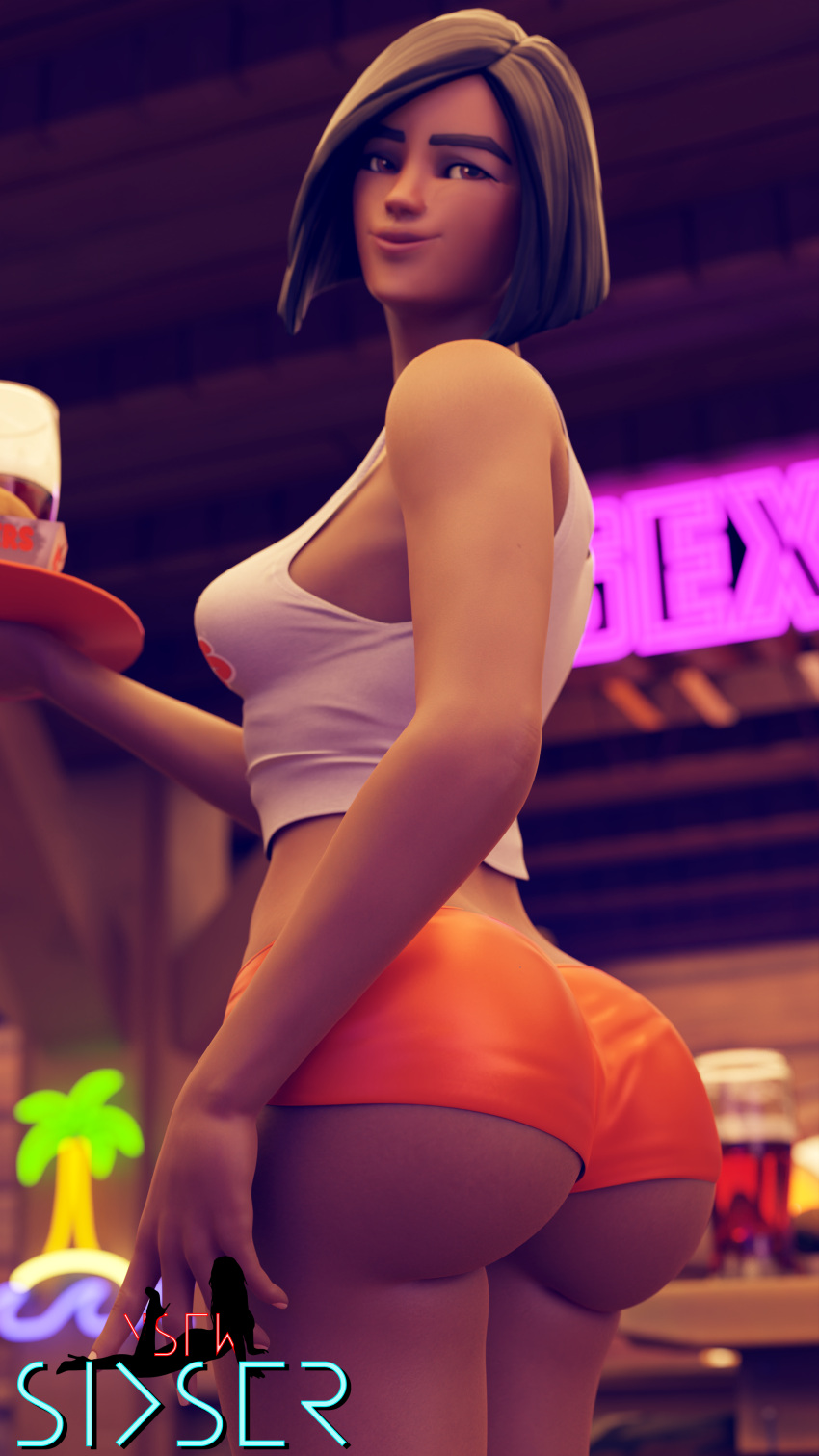 1girls 3d ass dat_ass female female_only fortnite fortnite:_battle_royale hooters renee_(fortnite) sixser solo