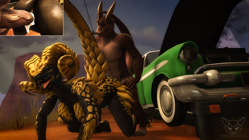 16:9 3d_(artwork) anthro big_breasts bodily_fluids breasts capcom car claws cum desert digital_media_(artwork) dragon duo elder_dragon erection female female_penetrated foxibiki genital_fluids genitals hi_res horn huge_breasts kulve_taroth lizard male male/female male_penetrating male_penetrating_female mammal monster_hunter nipples non-mammal_breasts nude penetration penis pussy reptile scalie sex smile source_filmmaker tongue vaginal_penetration vehicle widescreen yellow_eyes