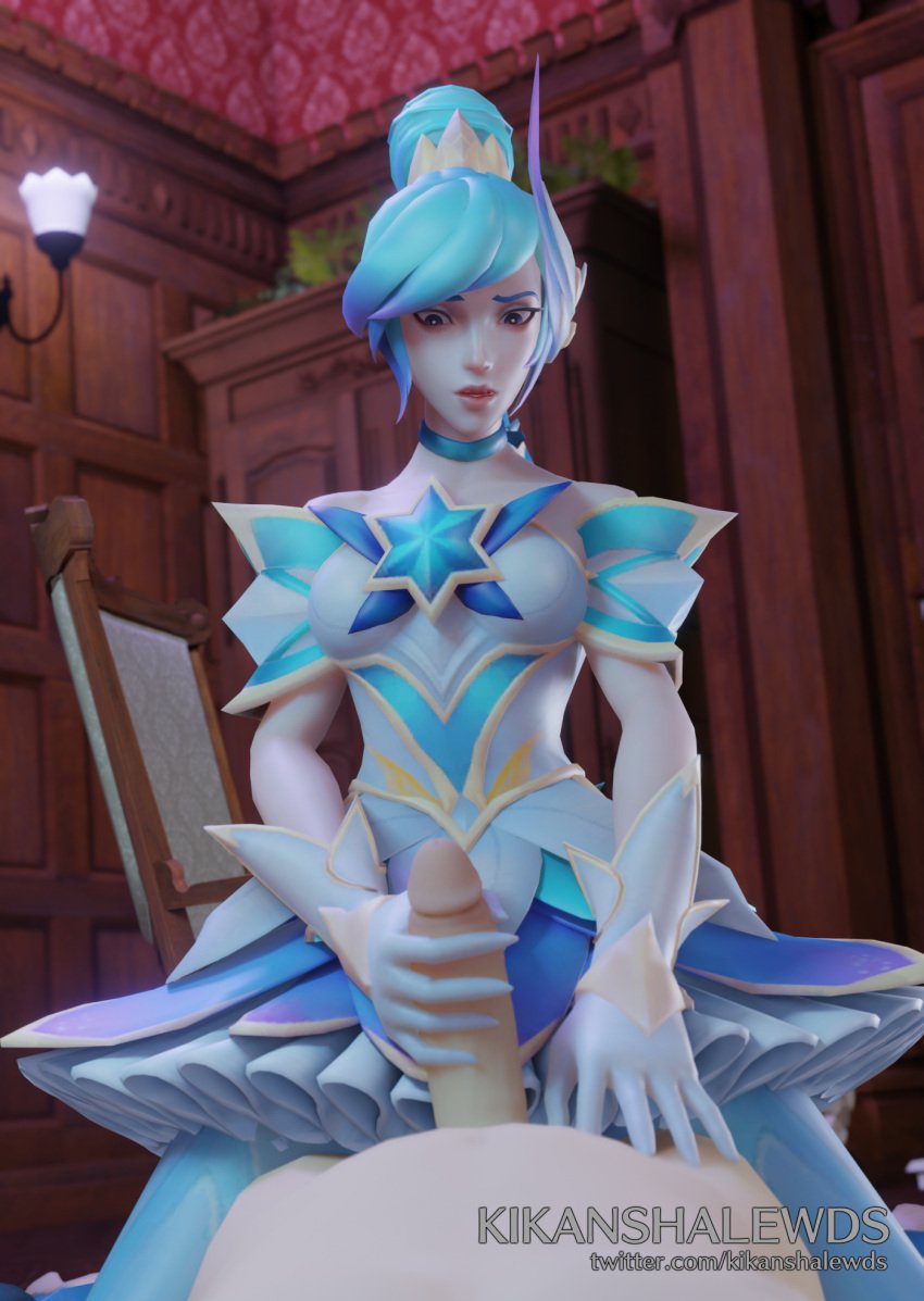 1boy 1girls 3d 3d_(artwork) blue_eyes blue_hair choker clothed_female clothed_female_nude_male cowgirl_position female_focus gloved_handjob gloves hand_on_penis handjob kikanshalewds kneeling league_of_legends league_of_legends:_wild_rift light-skinned_female light-skinned_male light_skin magical_girl no_penetration nude_male on_knees orianna pale-skinned_female pale_skin pov sitting_on_person spread_legs star_guardian_orianna star_guardian_series surprised surprised_expression tutu