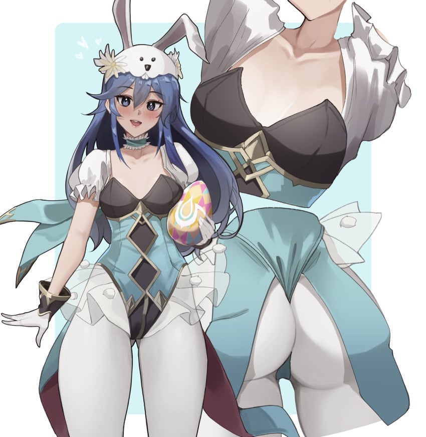 1girls aelion_draws alternate_costume animal_ears ass ass_focus big_ass blue_eyes blue_hair blush breasts bunny_ears bunny_girl bunnysuit cleavage easter egg fake_animal_ears female female_only fire_emblem fire_emblem_awakening fire_emblem_heroes gloves hi_res highres leotard long_hair looking_at_viewer lucina_(fire_emblem) lucina_(spring)_(fire_emblem) multiple_views nintendo official_alternate_costume open_mouth pantyhose playboy_bunny puffy_short_sleeves puffy_sleeves rabbit_ears rabbit_tail short_sleeves smile solo tail