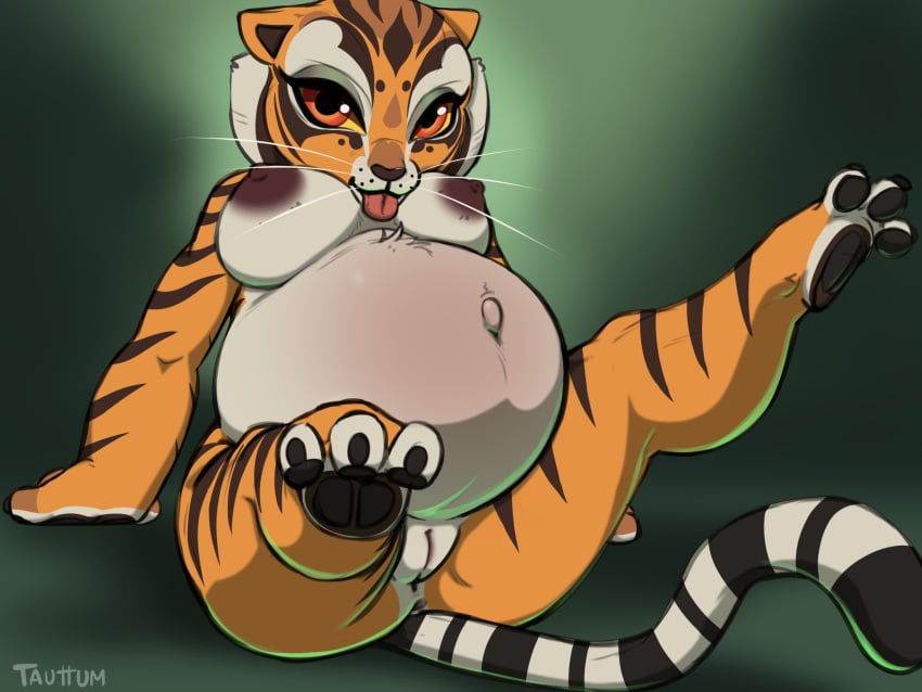 2023 anthro areola arm_support belly big_belly big_breasts blep breasts dreamworks felid female fur genitals hi_res kung_fu_panda looking_at_viewer mammal master_tigress navel nipples nude orange_body orange_eyes orange_fur outie_navel pantherine pregnant pussy sitting solo striped_body striped_fur stripes tauttum tiger tongue tongue_out whiskers white_body white_fur yellow_sclera