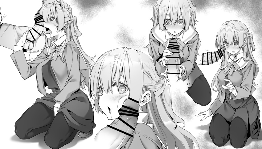 1boy 3adultonly blowjob blush drooling female heart-shaped_pupils long_hair masturbation monochrome saeki_sayaka sexuality_change student yagate_kimi_ni_naru