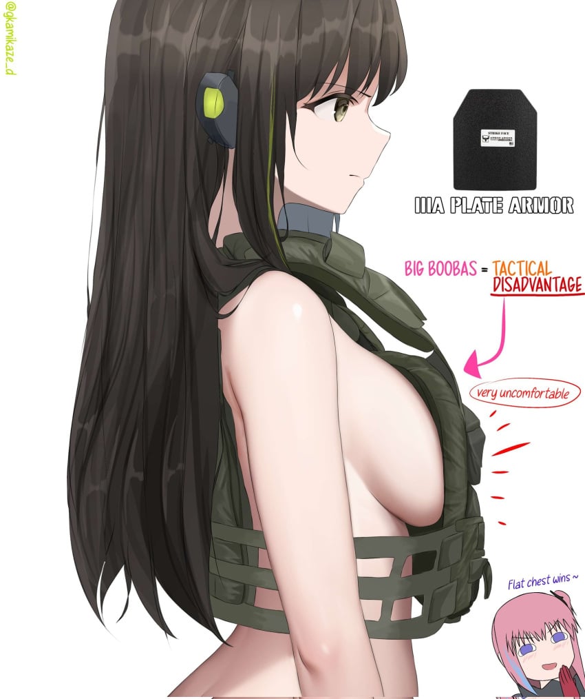 1girls annoyed_expression big_breasts black_hair boobs braless breast_squeeze breasts butt earpiece english_text female girls'_frontline gkamikaze_d green_highlights hair_ornament highlights long_hair m4a1_(girls'_frontline) midriff military nude open_mouth partially_clothed plate_armor plate_carrier side_view sideboob st_ar-15_(girls'_frontline) streaked_hair tactical_nudity text tight_clothing tight_fit tits two_tone_hair waist