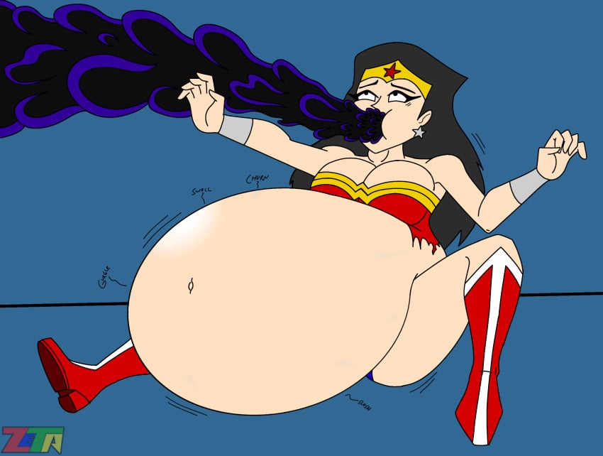 batman_beyond belly_expansion belly_inflation belly_stuffing dc_comics dcau female_only inflation inque self_upload wonder_woman wonder_woman_(series) zetamagnus101