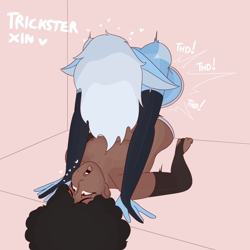 1boy 1boy1girl 1femboy 1girls artist_name artist_signature bisexual_male blue_body blue_skin both_sexes_in_same_situation coda_(tricksterxin) dark-skinned_female dark_skin female femboy free_use fucked_from_behind fucked_senseless fucked_silly fucked_together glory_wall implied_anal implied_sex male octavia_(tricksterxin) original original_character original_characters public_use simple_background stuck stuck_in_wall stuck_together taking_turns tricksterxin_(artist)