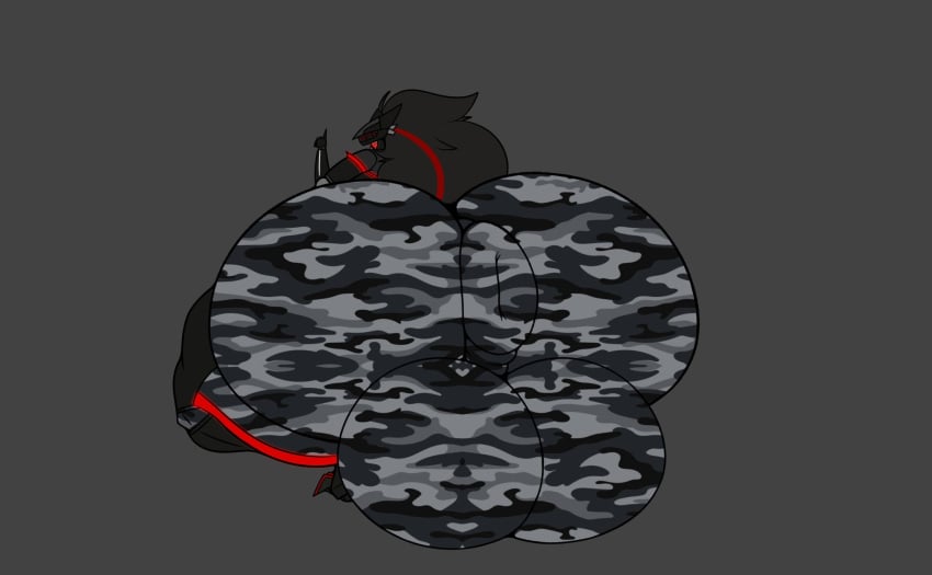 anus_outline big_ass black_body blade_wolf bubble_butt camouflage camouflage_pants grey_clothing huge_ass hyper_anus hyper_ass hyper_balls muffyhecc muffyhecc_(character) tagme tight_clothing