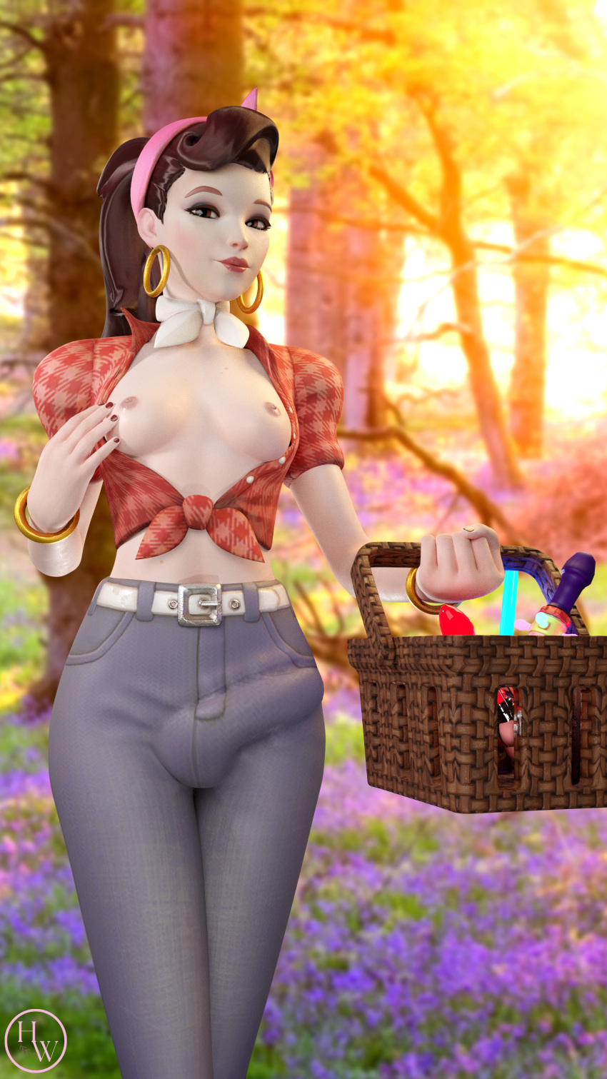 1futa 3d big_penis d.va futa_only futanari hornywitches3d overwatch picnic small_breasts standing