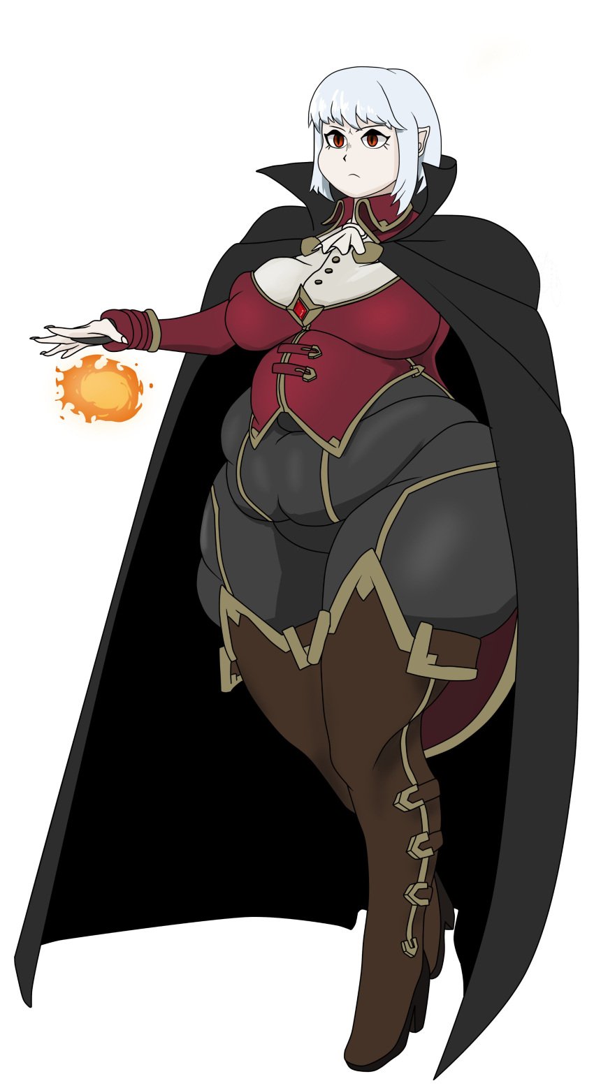 1girls 2020 belly big_breasts breasts cape castlevania chubby chubby_female cloak dracula_(castlevania) female fireball pear_shaped pyromancy red_eyes rule_63 skindentation solo solo_female stupidghostnerd thick_thighs thighhigh_boots tummy vampire white_background white_hair wide_hips