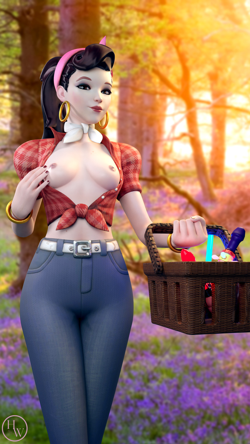 1girls 3d d.va hornywitches3d overwatch picnic small_breasts