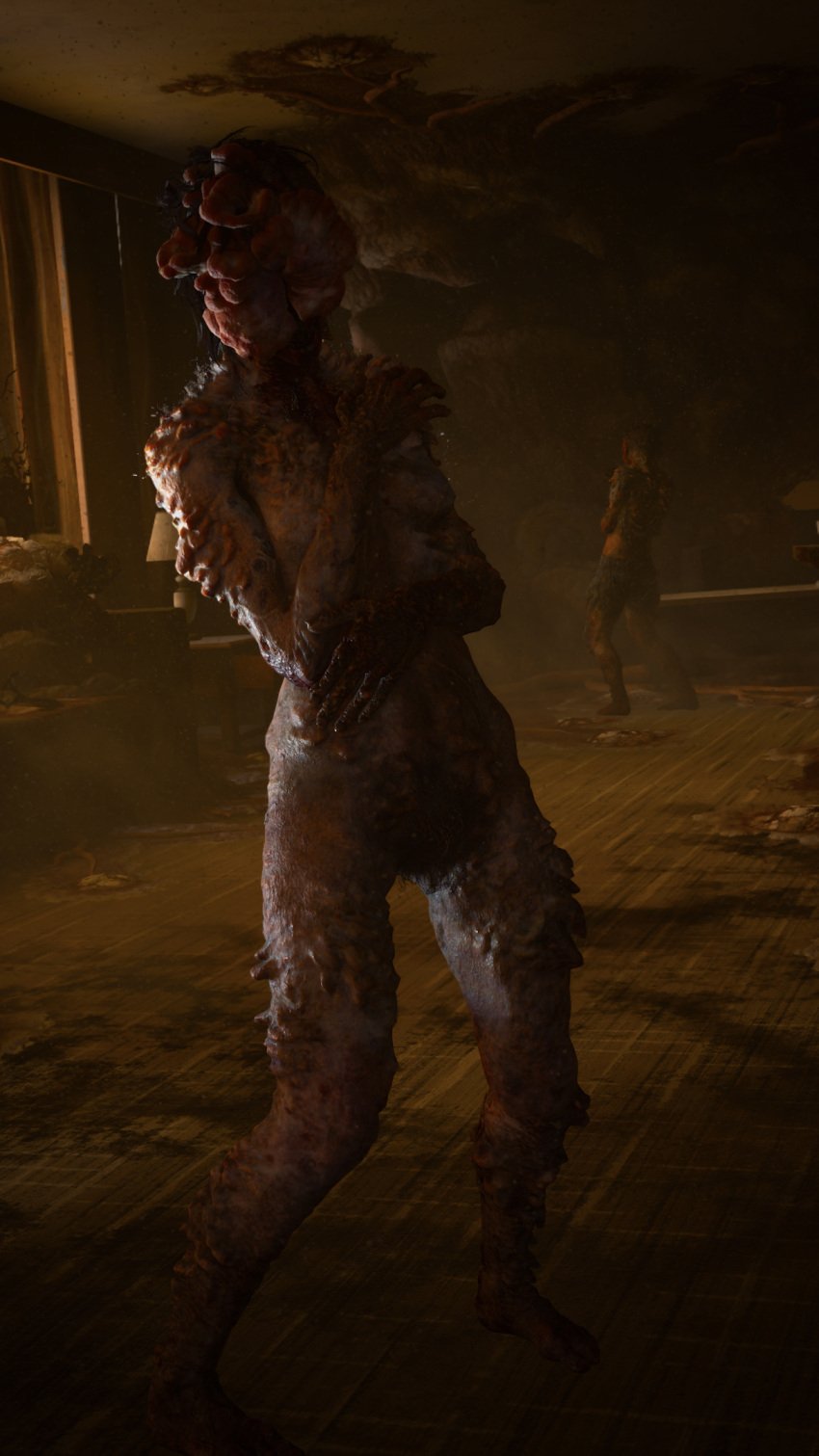 3d breasts brown_hair bush clicker cordyceps detailed_background eyeless female female_only fungus hair infected monster monster_girl naughty_dog nightmare_waifu nipples nude open_mouth pubes screencap sony_interactive_entertainment spores teeth the_last_of_us the_last_of_us_2 tongue veins