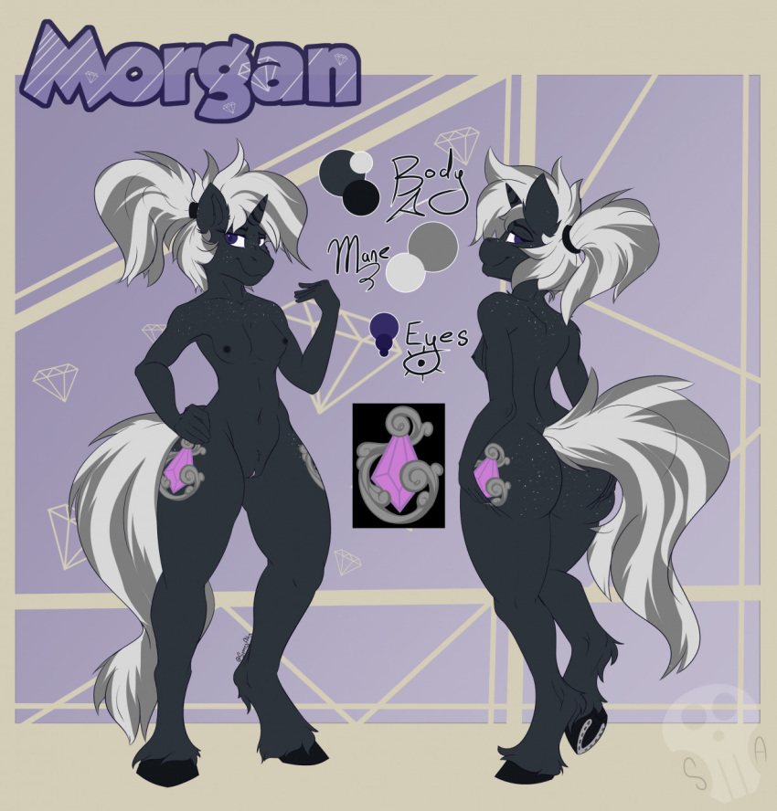 anthro ass butt_grab equid equine female freckles hand_on_butt hi_res horse mammal model_sheet morgan(fade) pony solo spoopy-abby standing