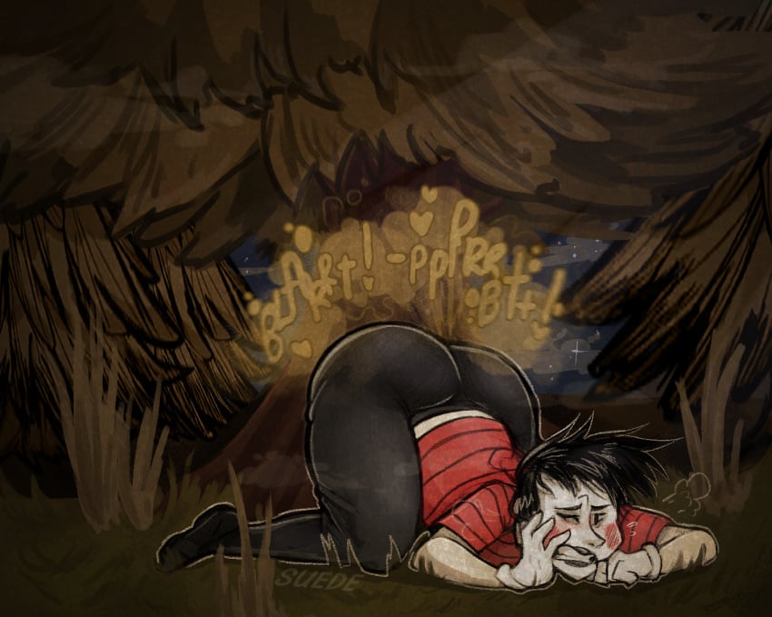 background big_ass big_butt colored digital_art don't_starve dont_starve dont_starve_together embarrassed fart fart_cloud fart_fetish farting farting_outdoors male male_only solo_focus suede_(artist) wes wes_(dont_starve)