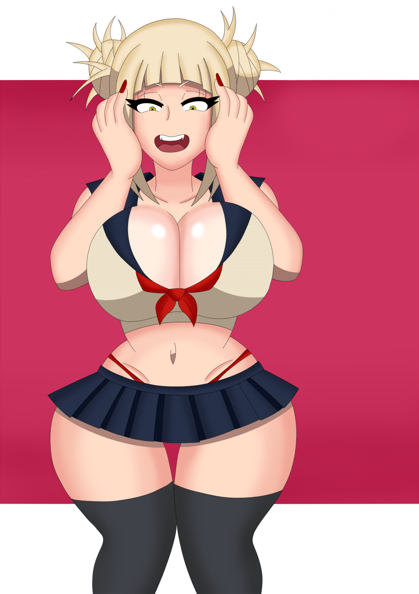 1girls big_breasts bimbo blonde_hair edit female female_only himiko_toga hinata-hime my_hero_academia panties queen_hina sailor_uniform tagme thick_thighs thighhighs thong_above_skirt thong_straps whale_tail